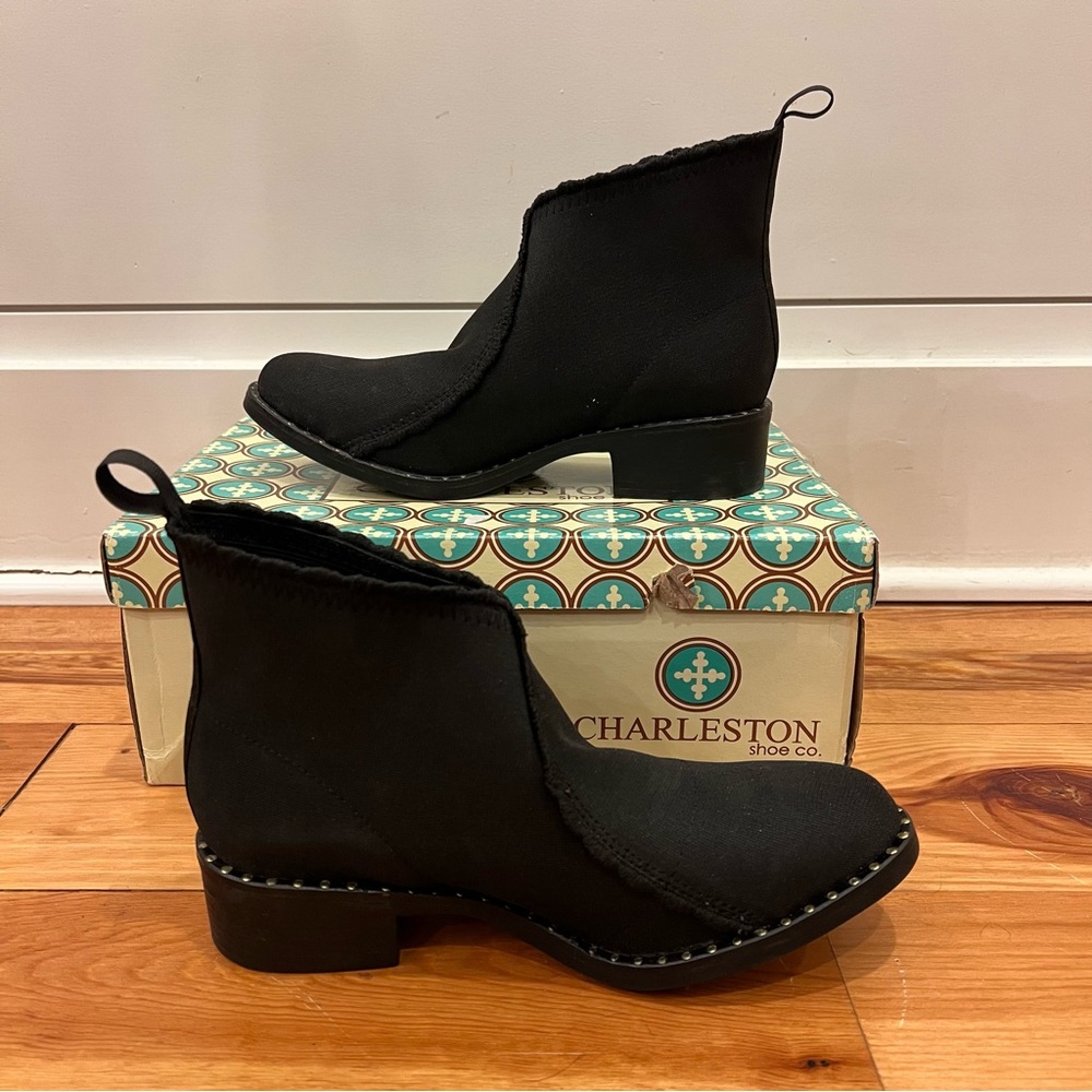 Charleston Shoe Company Boots Women 7 38 Barcelona Black Ruffle Studded Washable